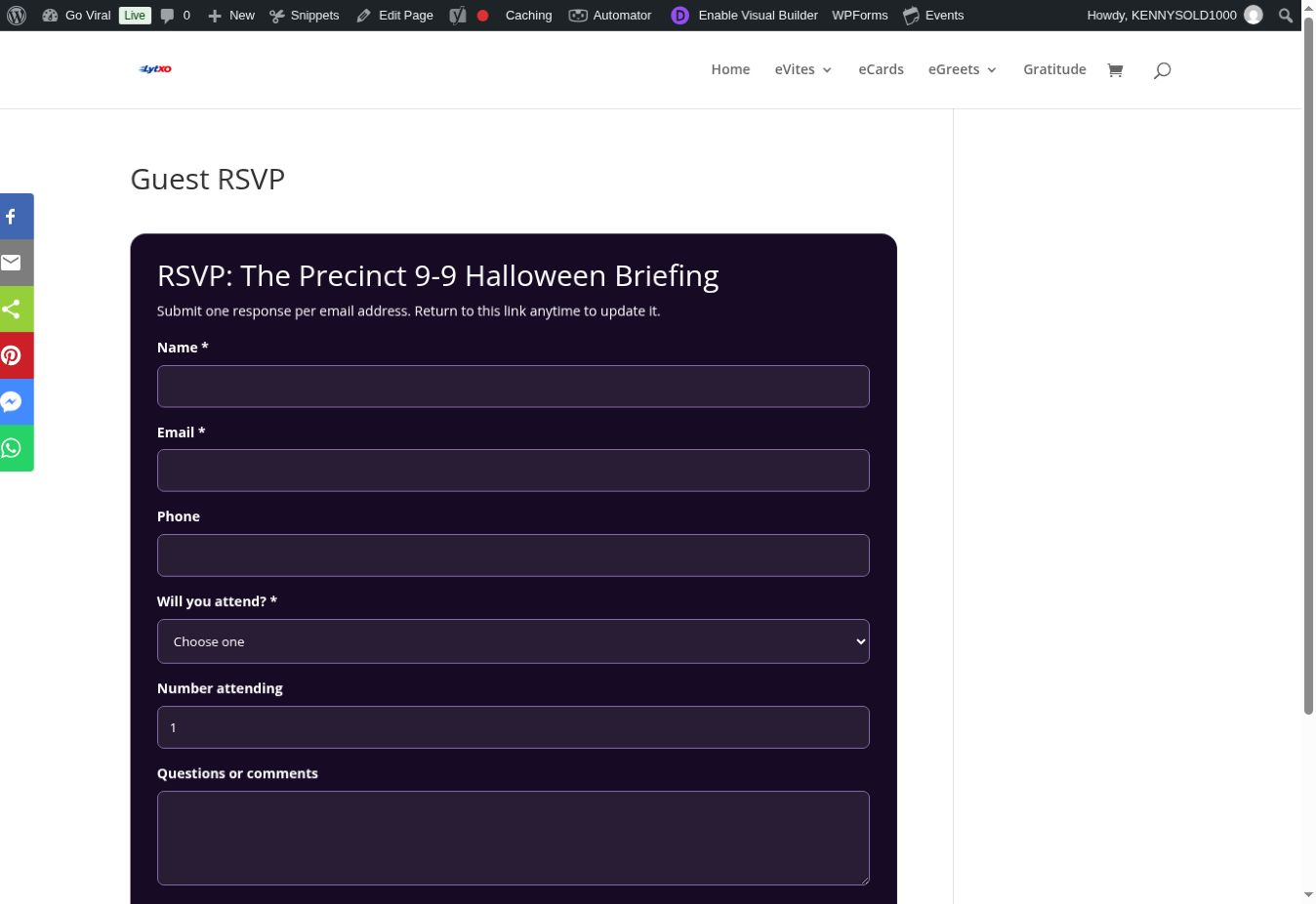 LytXO guest RSVP form